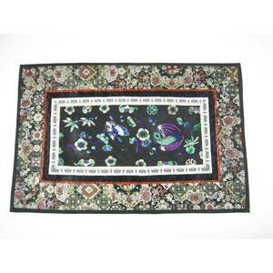 Vintage Asian-Style Embroidered Silk Panel 8 x13.5 Multicolor Ornate Design